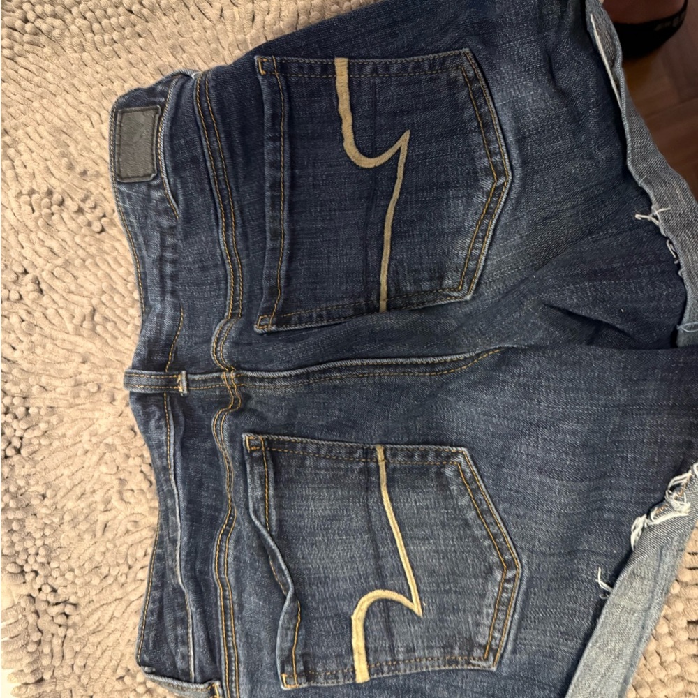 American Eagle Blue Jean Shorts with Gold Stitching